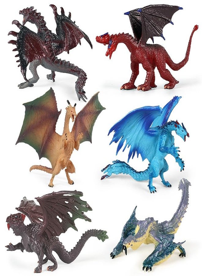 EOIVSH 6pcs Dragon Toys for Kids, 5 inch Ancient Flying Dragon Figurines, Mythical Toy Figures & Playset Gift for 3 4 5 6 7 Boys Girls, Cake Topper & Party Favors - Image 1